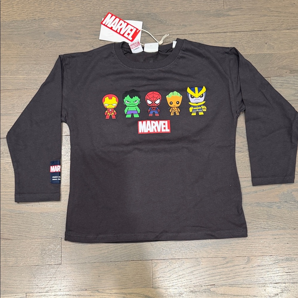 Zara Kids Black Long Sleeve Tee with Marvel Characters